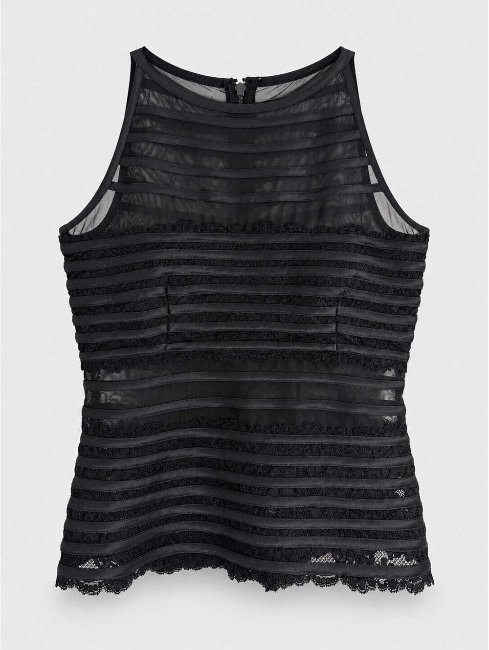 Vintage 90s JS Collections Women's 14 Black Lace Mesh Sleeveless Top